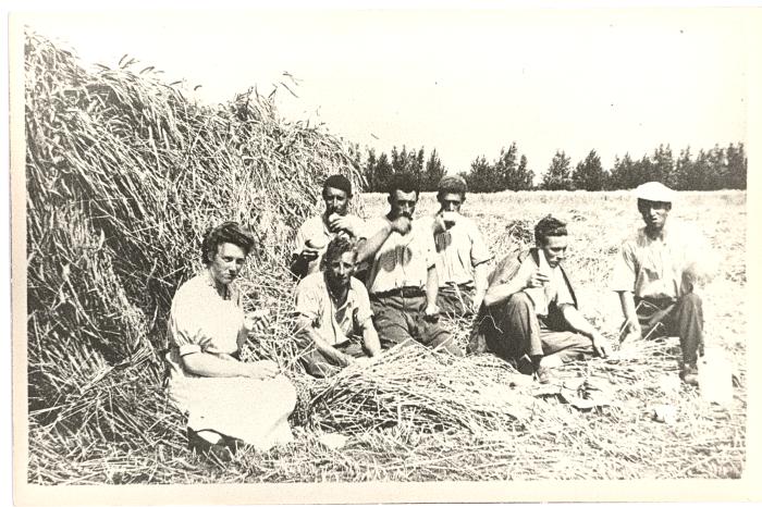 Familie Hubrecht verpozend op de akker