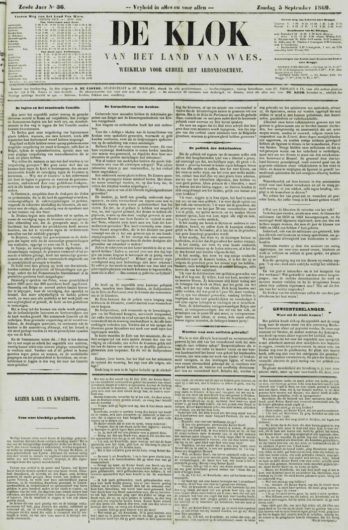 De Klok van het Land van Waes 05/09/1869