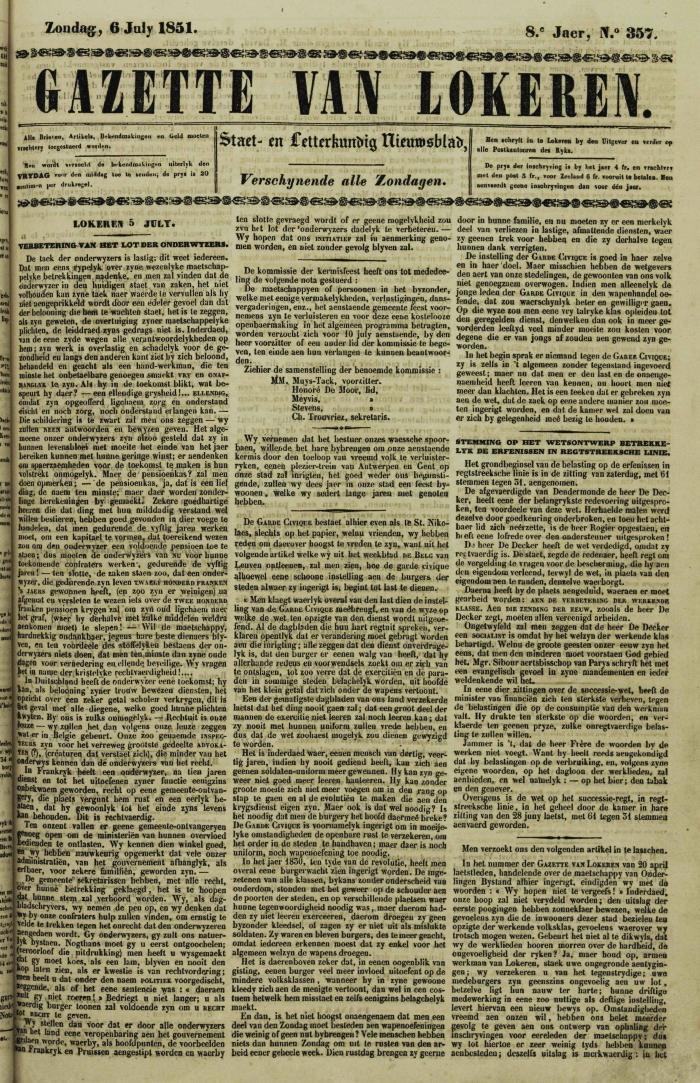 Gazette van Lokeren 06/07/1851