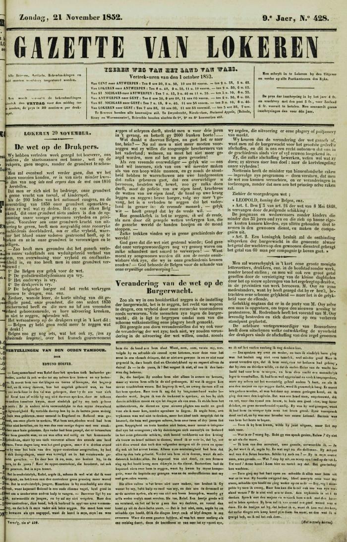 Gazette van Lokeren 21/11/1852