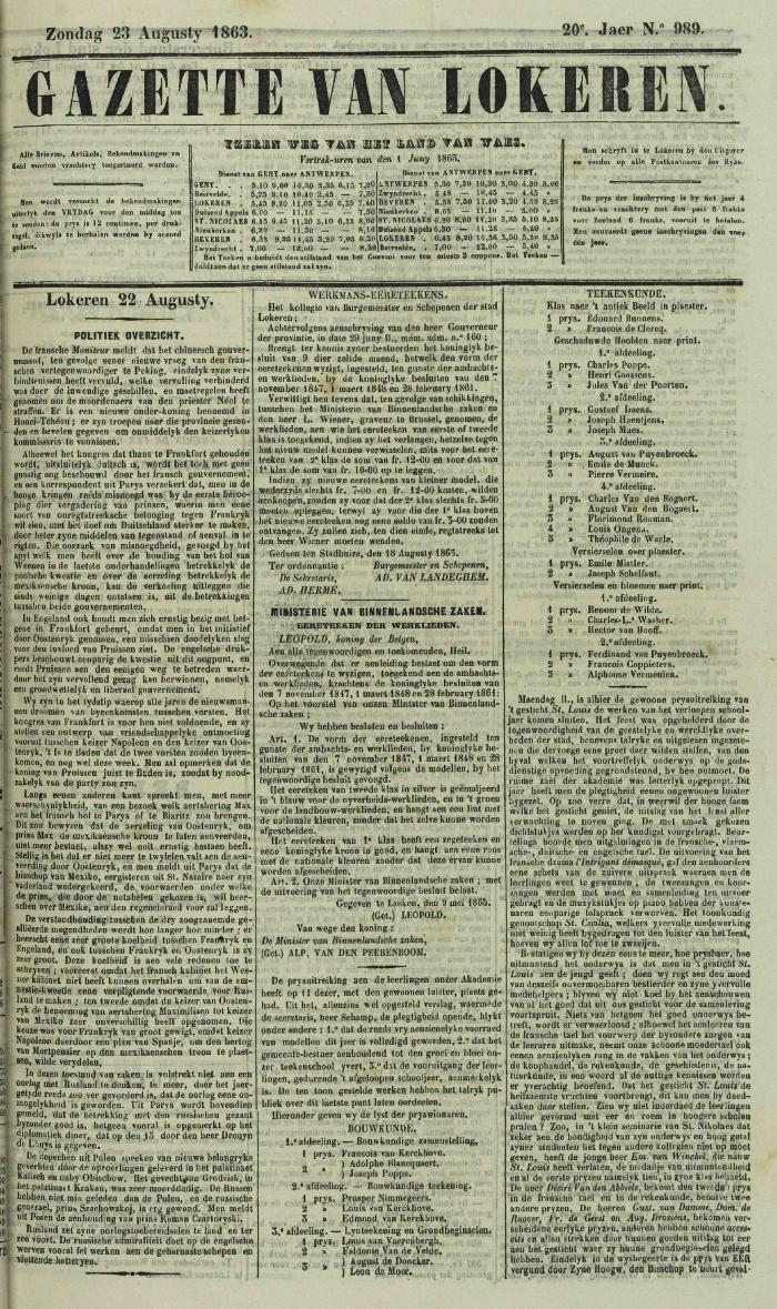 Gazette van Lokeren 23/08/1863