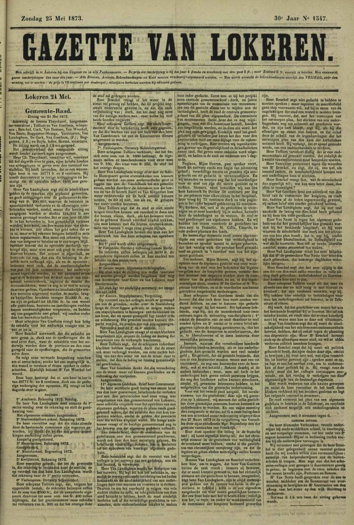 Gazette van Lokeren 25/05/1873