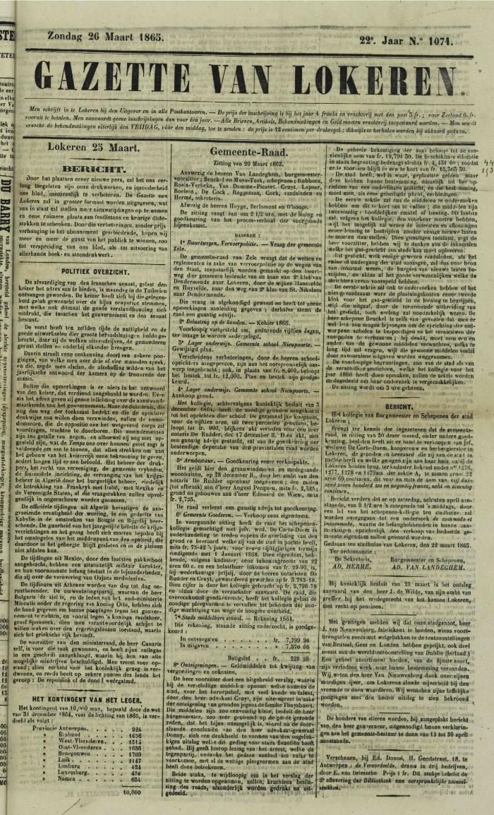 Gazette van Lokeren 26/03/1865