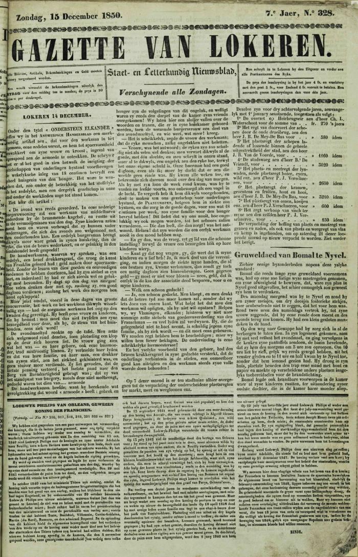 Gazette van Lokeren 15/12/1850