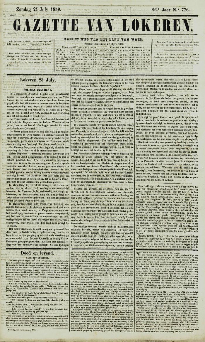 Gazette van Lokeren 24/07/1859