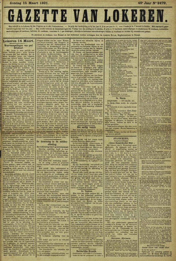 Gazette van Lokeren 15/03/1891