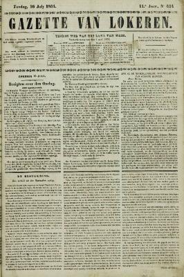 Gazette van Lokeren 16/07/1854