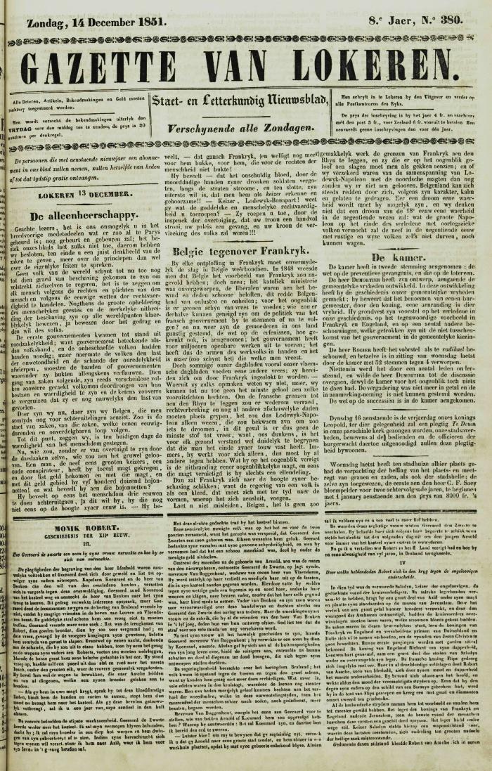 Gazette van Lokeren 14/12/1851
