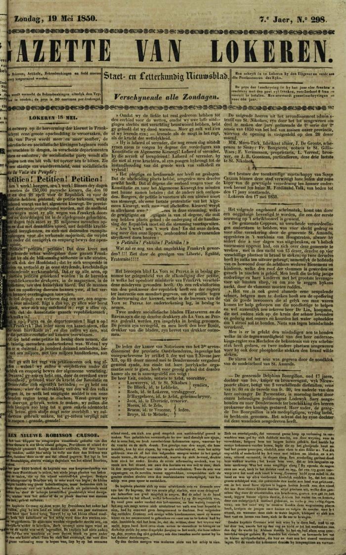Gazette van Lokeren 19/05/1850
