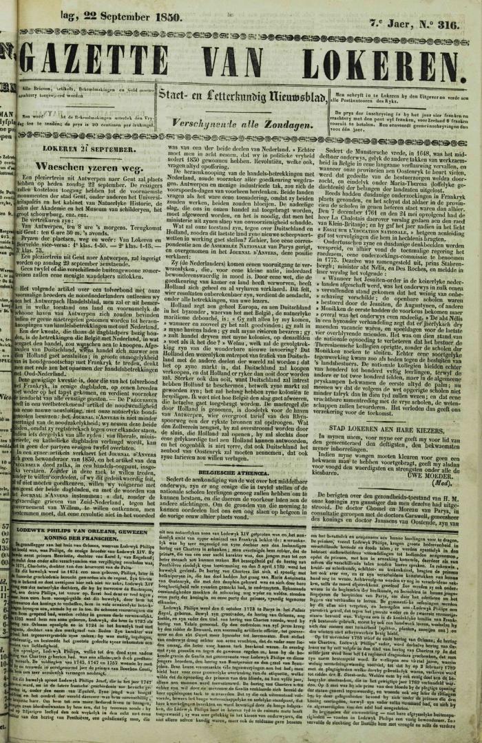 Gazette van Lokeren 22/09/1850