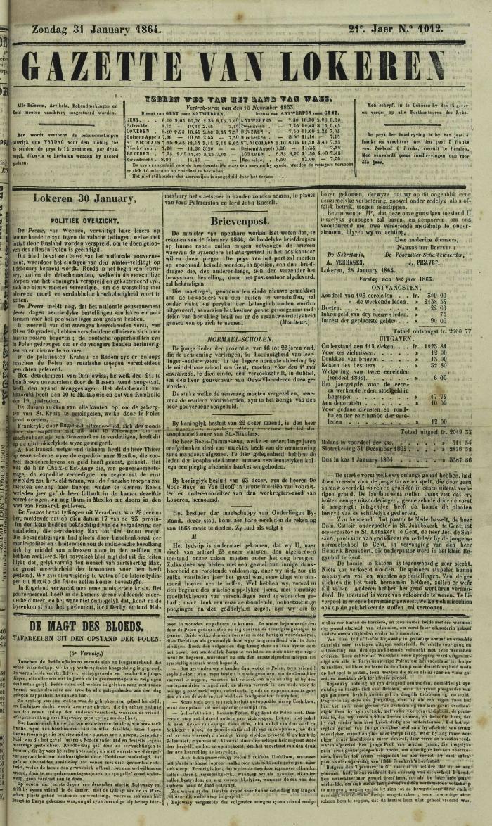 Gazette van Lokeren 31/01/1864