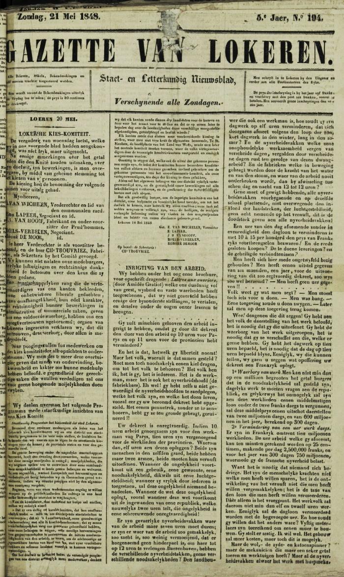 Gazette van Lokeren 21/05/1848