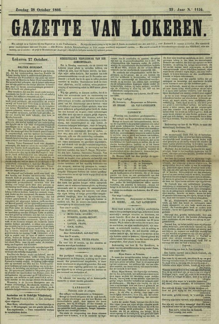 Gazette van Lokeren 28/10/1866