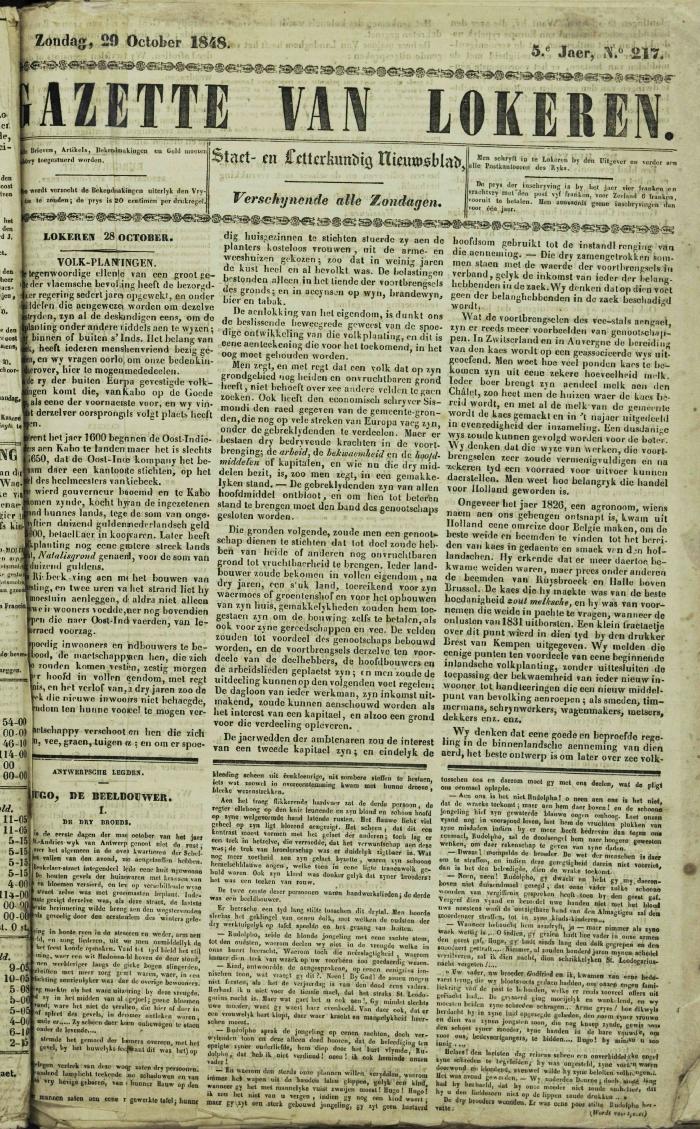 Gazette van Lokeren 29/10/1848