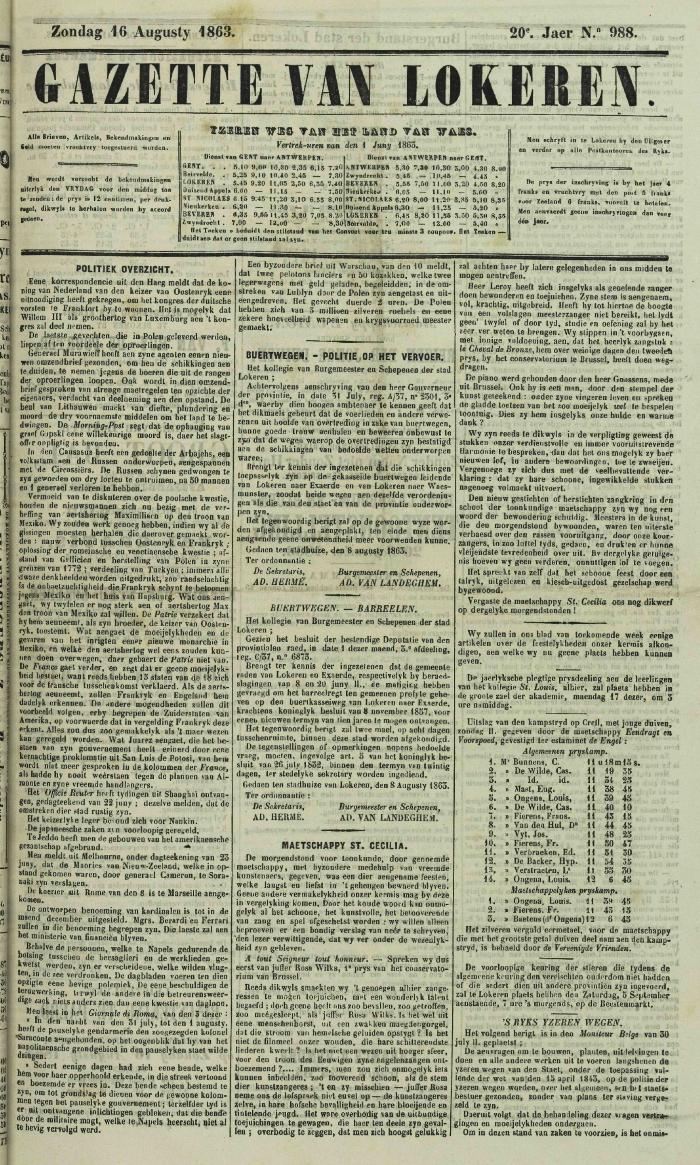 Gazette van Lokeren 16/08/1863