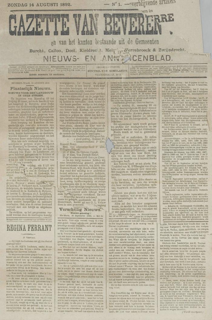 Gazette van Beveren-Waas 14/08/1892