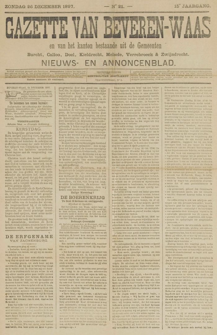 Gazette van Beveren-Waas 26/12/1897