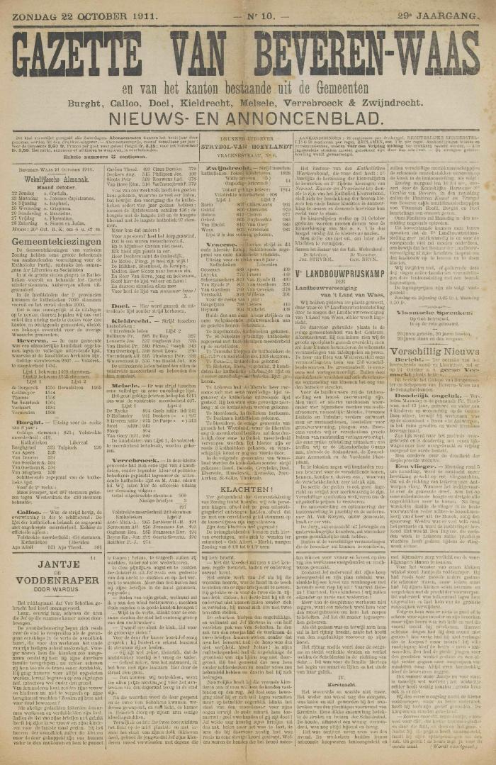 Gazette van Beveren-Waas 22/10/1911