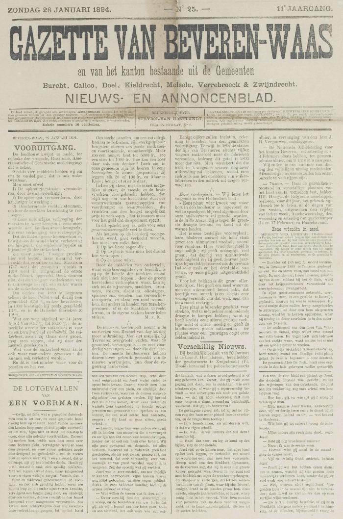 Gazette van Beveren-Waas 28/01/1894