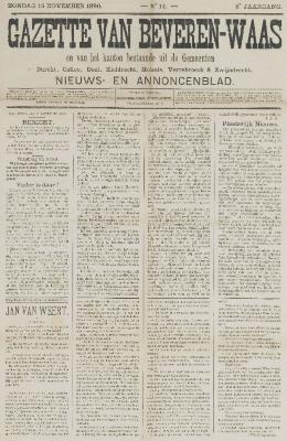 Gazette van Beveren-Waas 16/11/1890