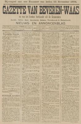Gazette van Beveren-Waas 25/11/1894