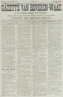 Gazette van Beveren-Waas 26/04/1891