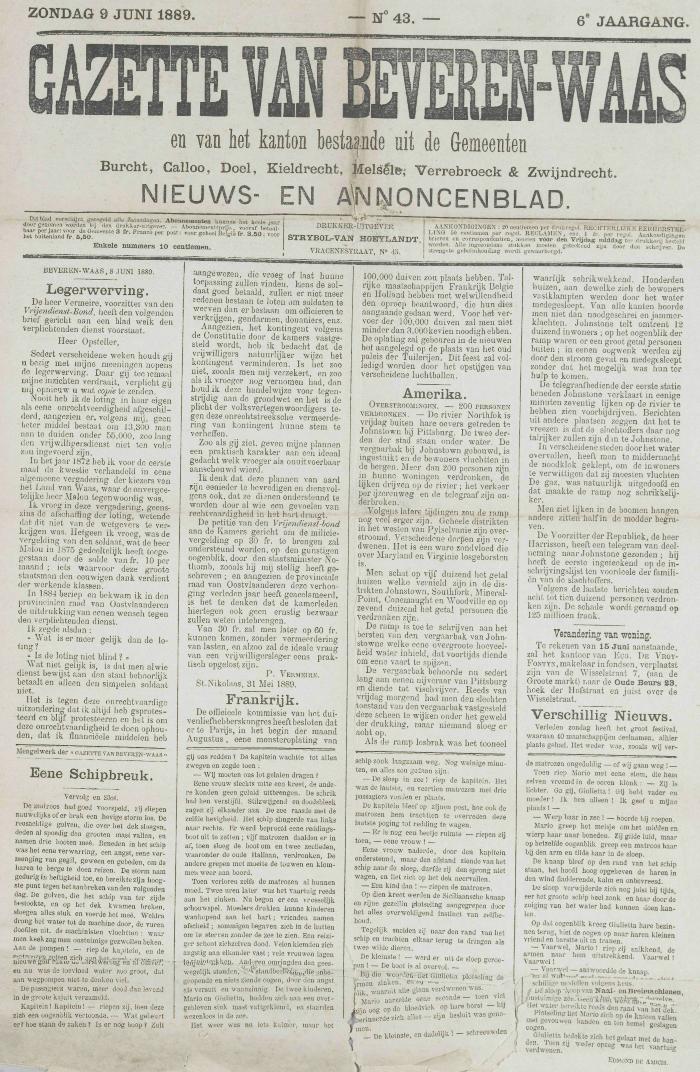 Gazette van Beveren-Waas 09/06/1889