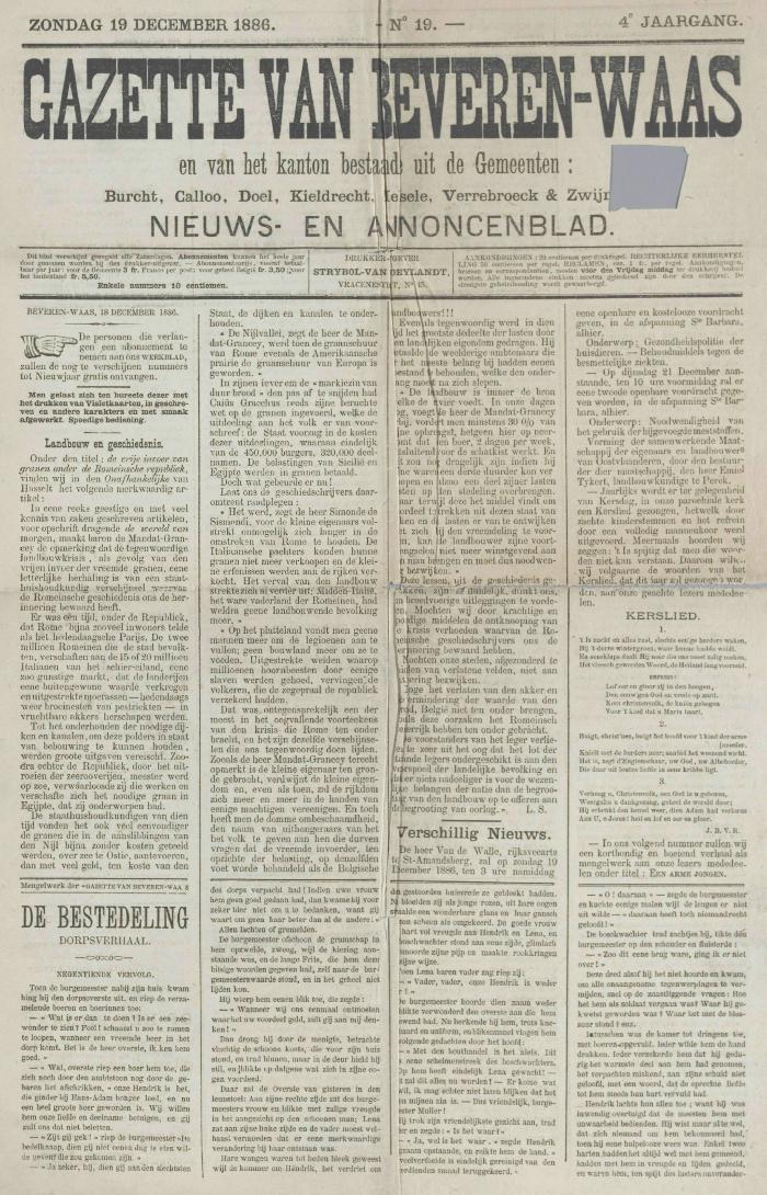 Gazette van Beveren-Waas 19/12/1886