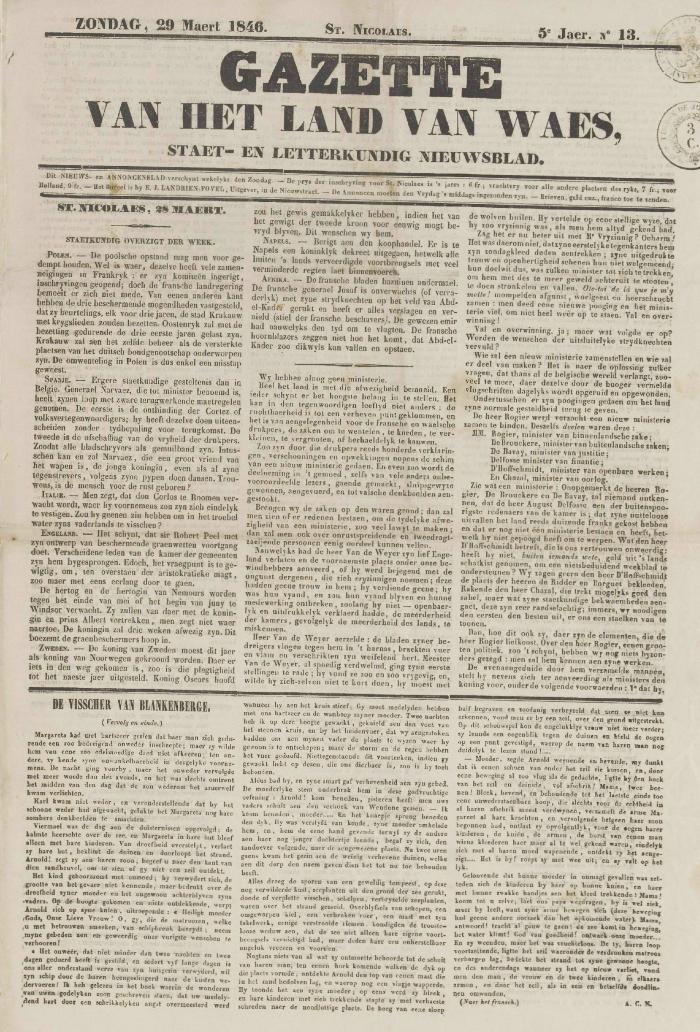 Gazette van het Land van Waes 29/03/1846