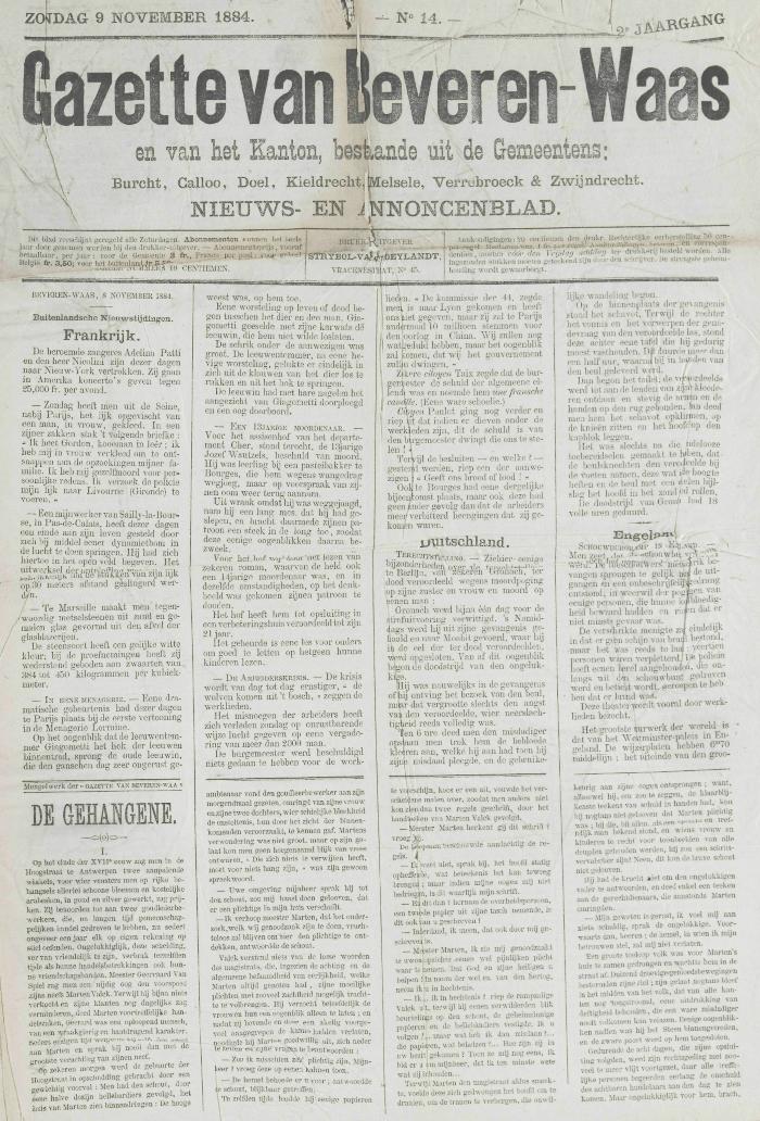 Gazette van Beveren-Waas 09/11/1884