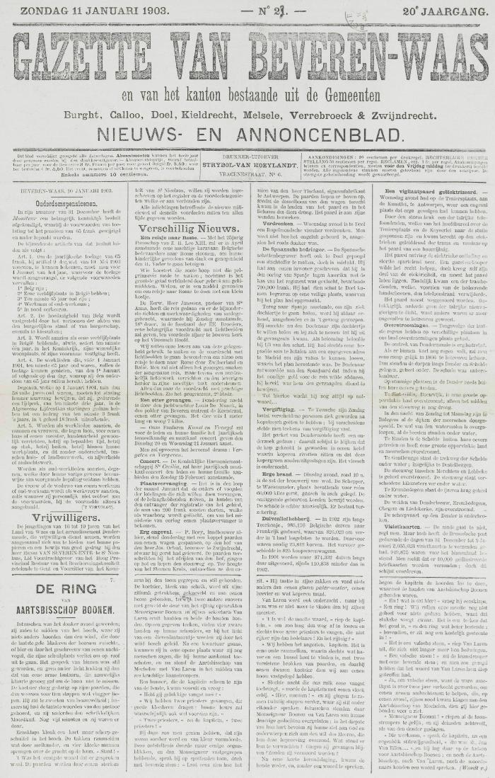 Gazette van Beveren-Waas 11/01/1903