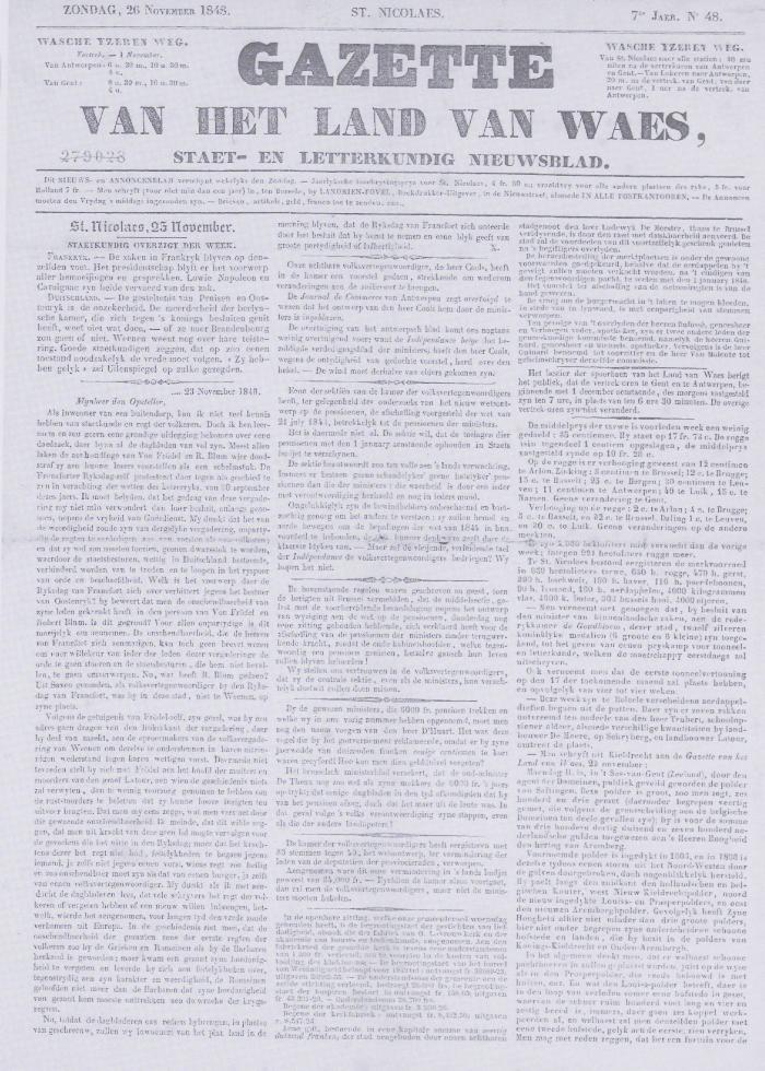 Gazette van het Land van Waes 26/11/1848