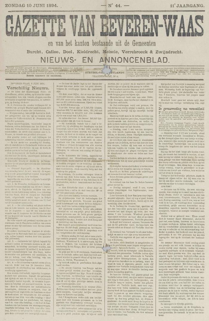 Gazette van Beveren-Waas 10/06/1894