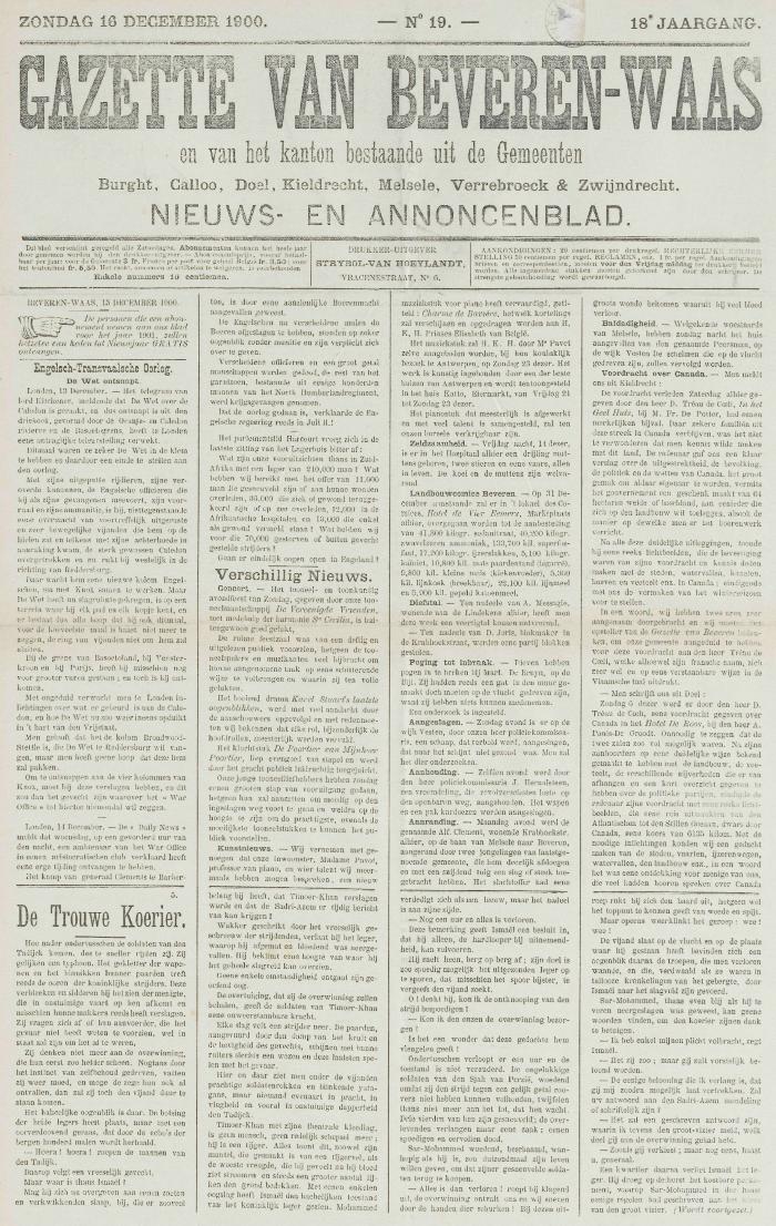 Gazette van Beveren-Waas 16/12/1900