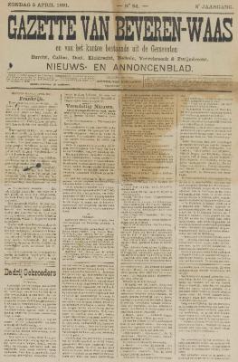 Gazette van Beveren-Waas 05/04/1891