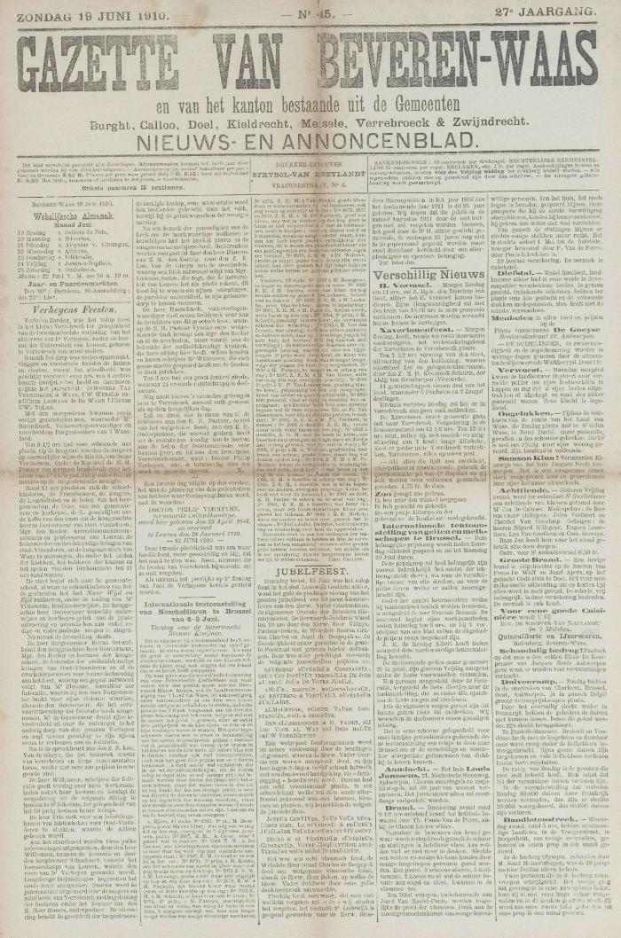 Gazette van Beveren-Waas 19/06/1910