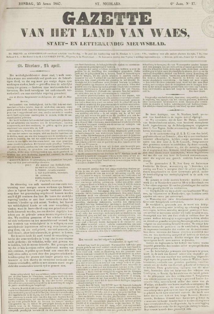 Gazette van het Land van Waes 25/04/1847