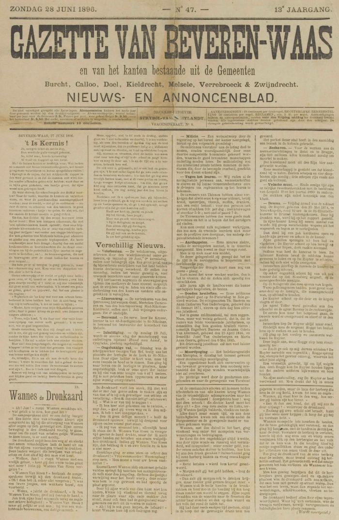 Gazette van Beveren-Waas 28/06/1896