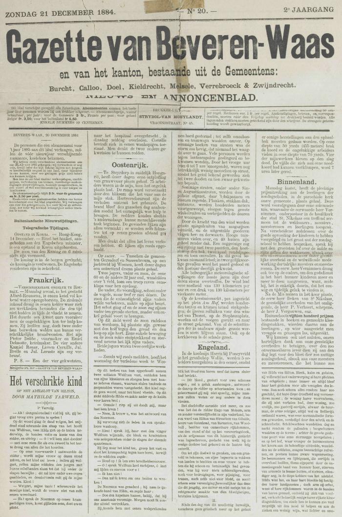 Gazette van Beveren-Waas 21/12/1884