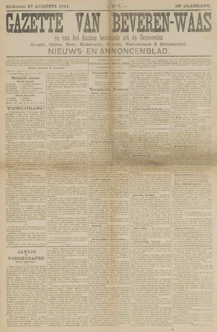 Gazette van Beveren-Waas 27/08/1911