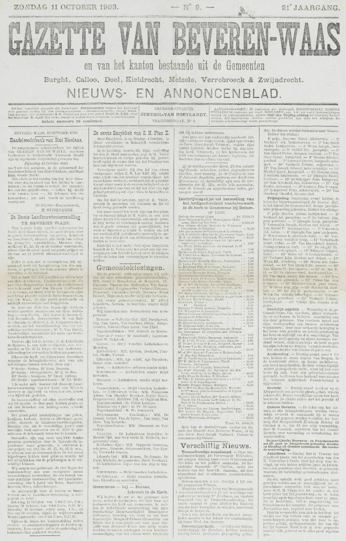 Gazette van Beveren-Waas 11/10/1903