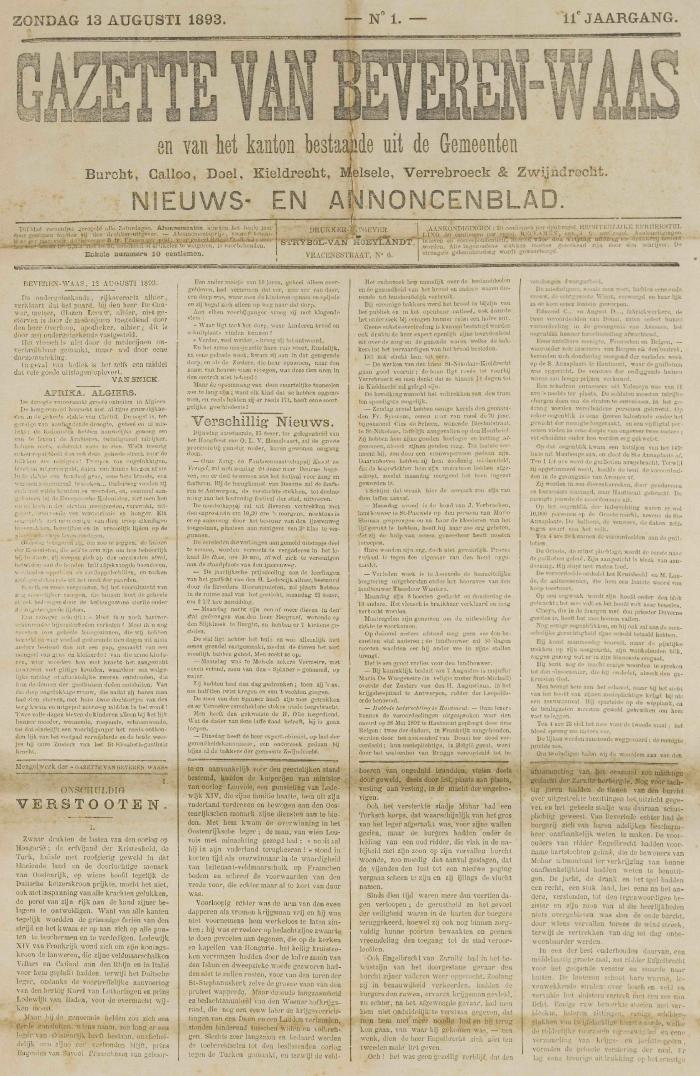 Gazette van Beveren-Waas 13/08/1893