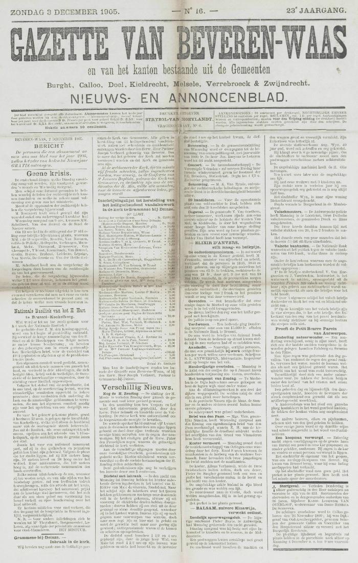 Gazette van Beveren-Waas 03/12/1905