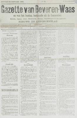 Gazette van Beveren-Waas 24/01/1886