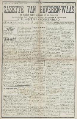 Gazette van Beveren-Waas 19/12/1909