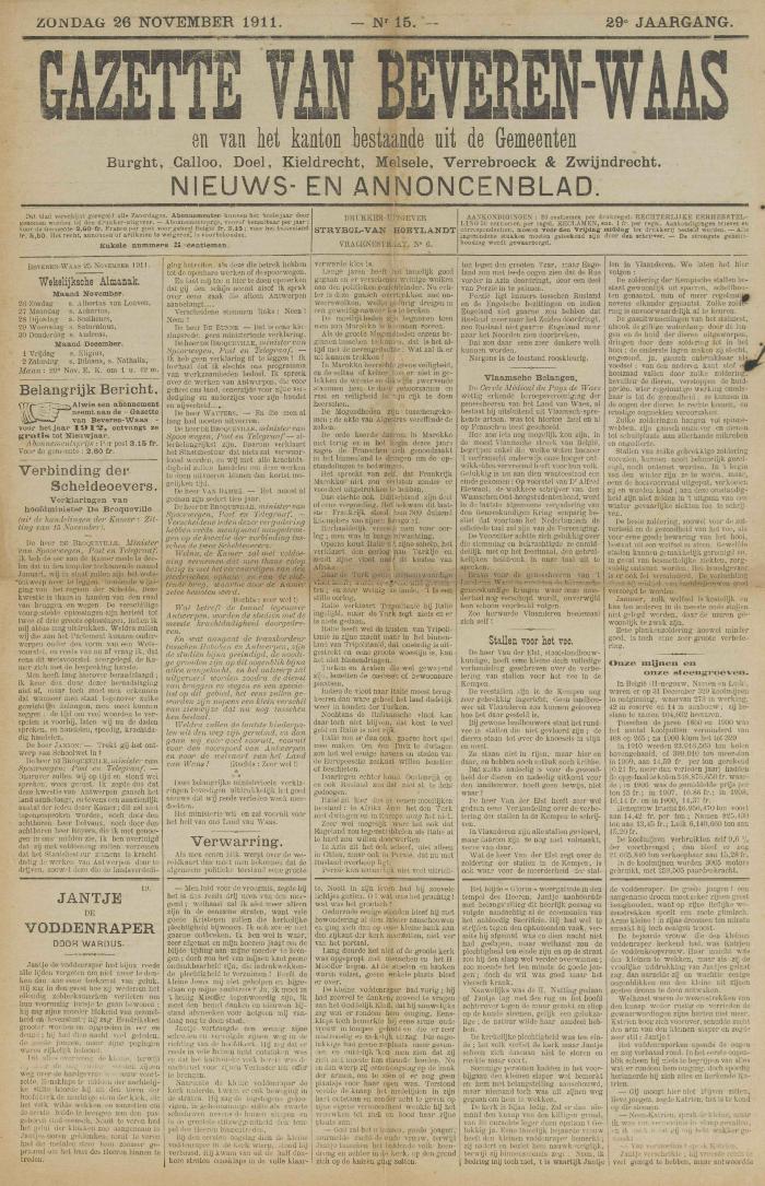 Gazette van Beveren-Waas 26/11/1911