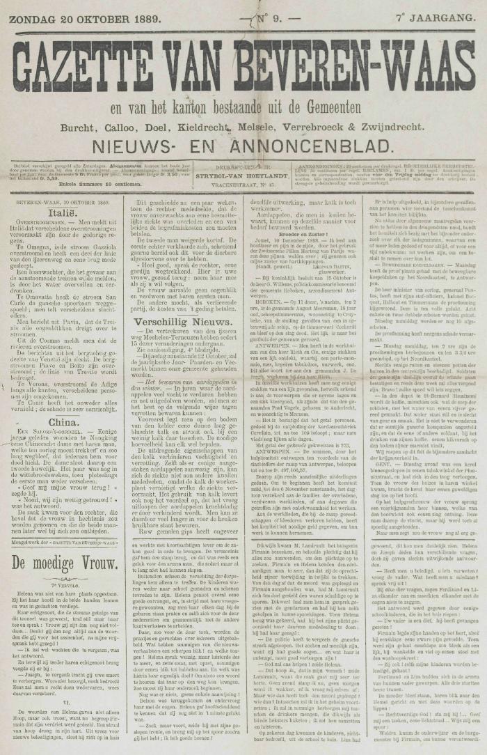 Gazette van Beveren-Waas 20/10/1889