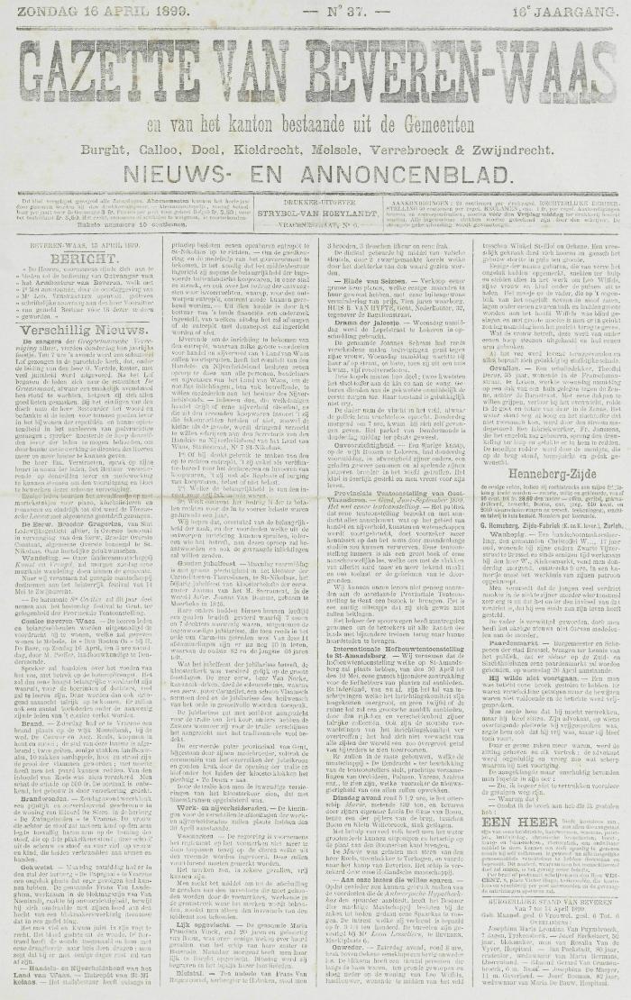Gazette van Beveren-Waas 16/04/1899