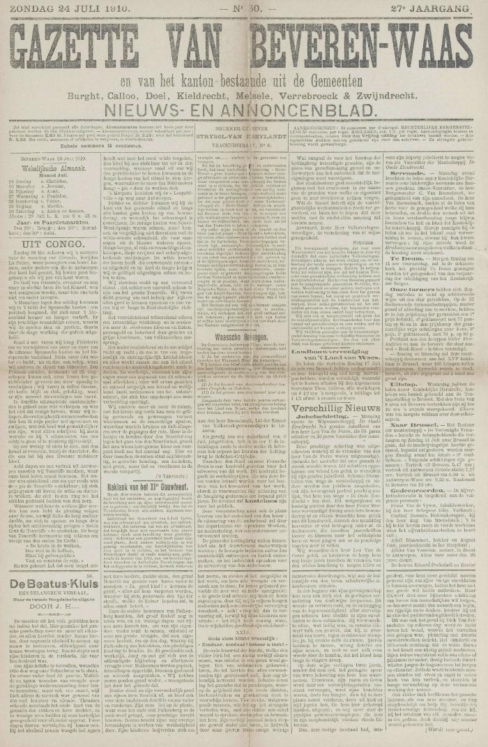 Gazette van Beveren-Waas 24/07/1910