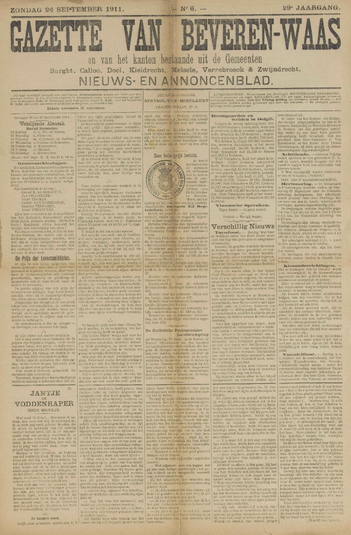 Gazette van Beveren-Waas 24/09/1911